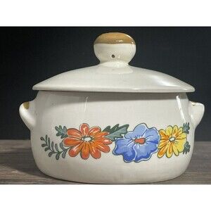 Vintage M. Kamenstein -  Covered Bowl 4" Floral Hand Painted 1982